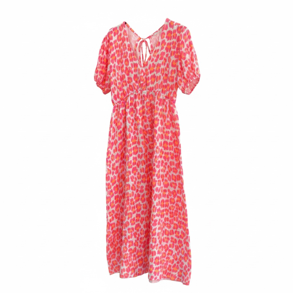Leopard Midi–Kleid Beere/Pink