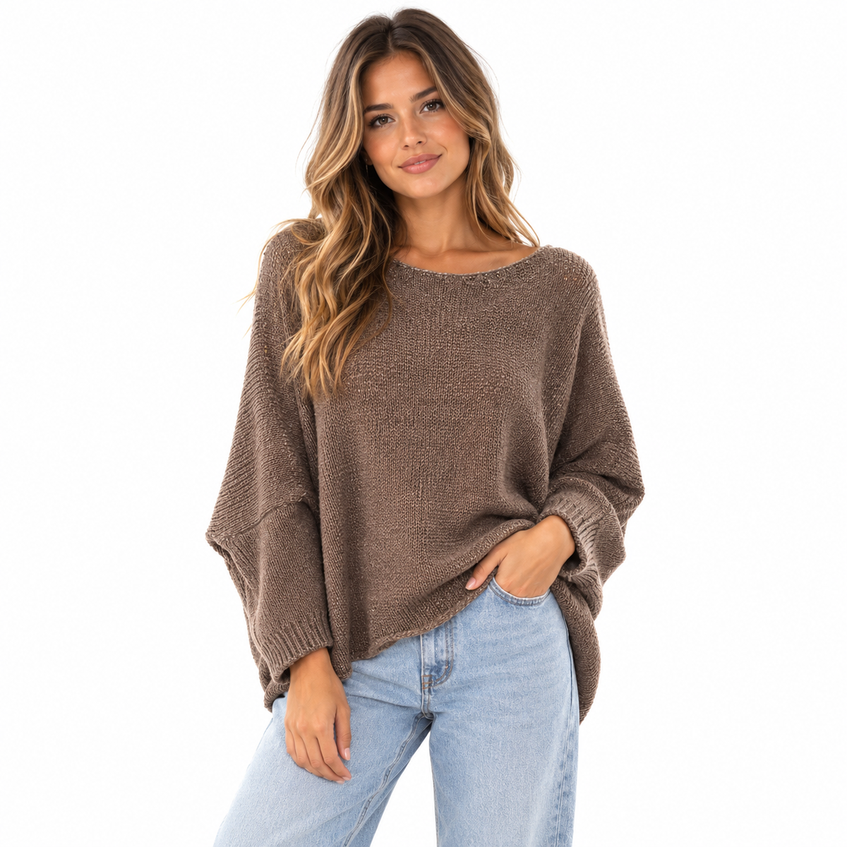 Oversize Strickpullover in Braun